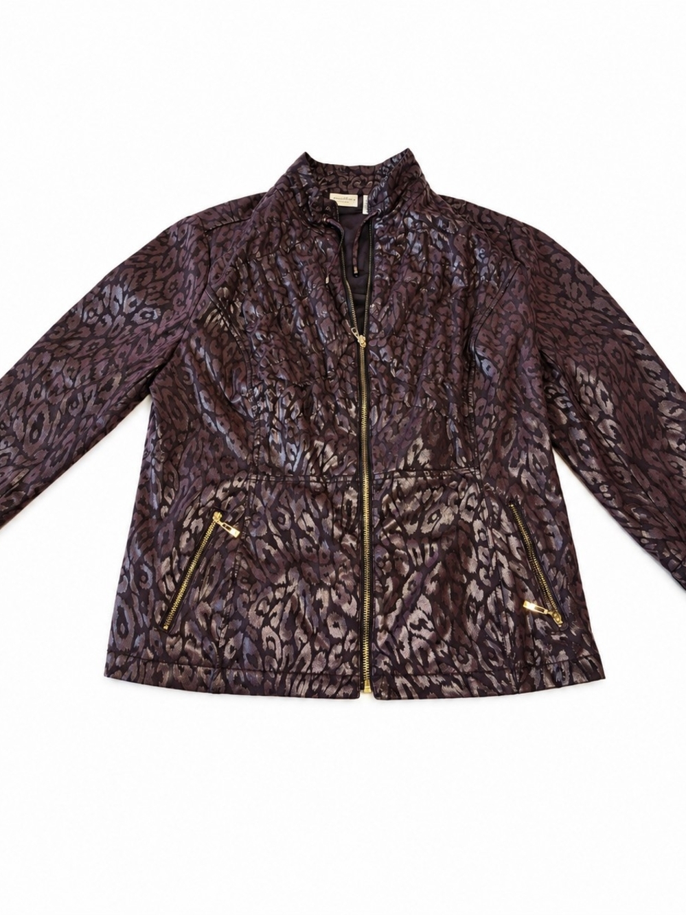 Quilted Leopard-Print Womens Brown/Gold Jacket